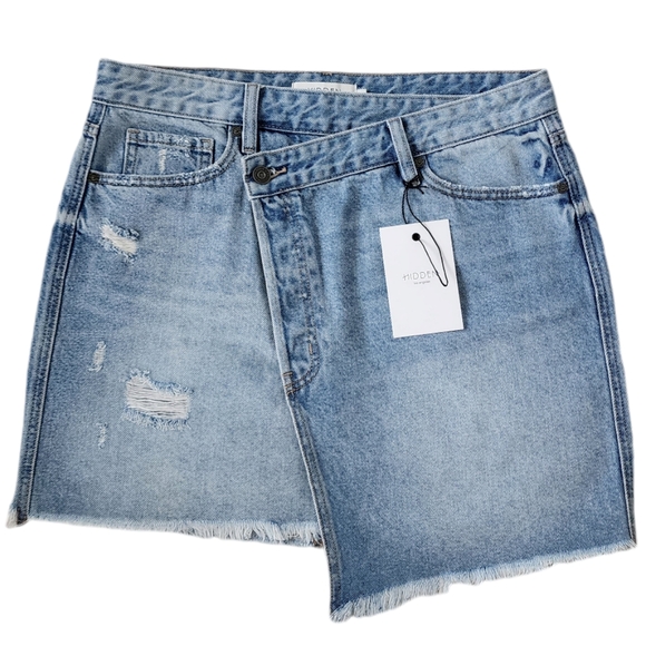 HIDDEN L.A New Jeans The Peyton Denim Asymmetrical Wrap Wrap Mini-Skirt Size L - Picture 5 of 16